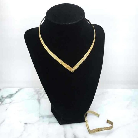Gold Tone Rigid Torque Necklace & Bracelet Set - Picture 4 of 5
